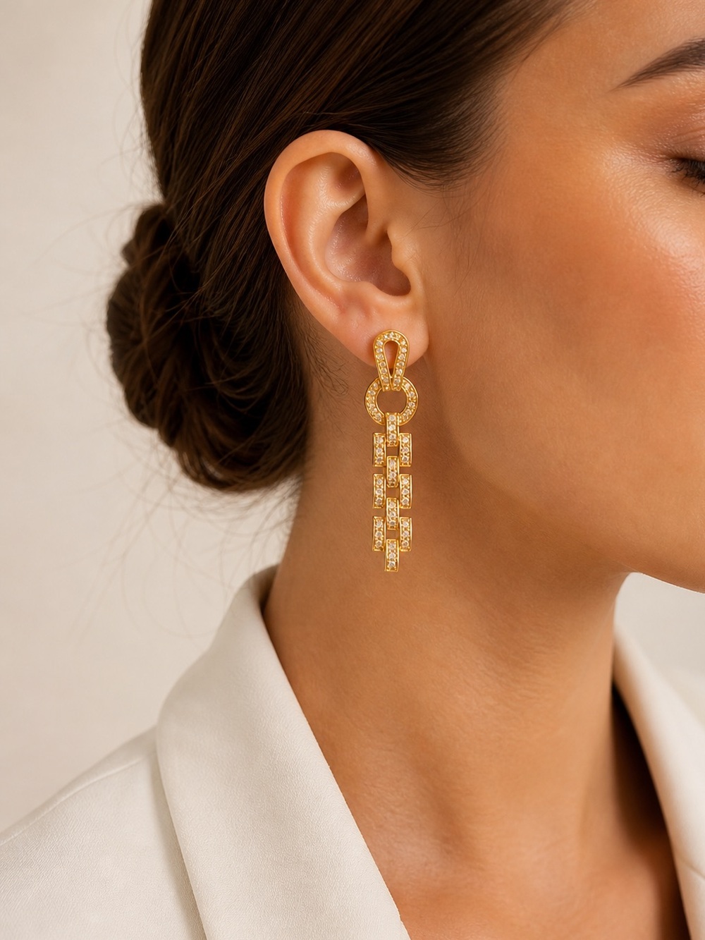Gold Crystal Drop Earrings |Luxury Statement Earrings |Elegant Chain Link Design